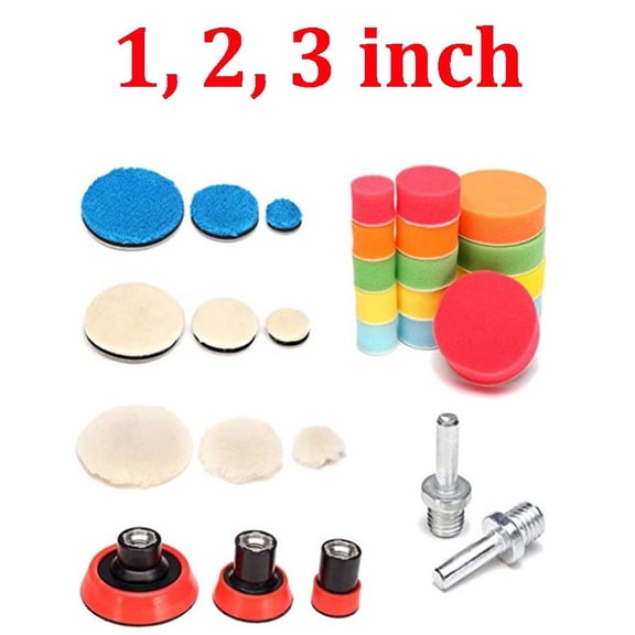 Acaige 29Pcs/Set 1/2/3 Inch Drill Buffing Buffer Pad Polishing Pad Mix Size Kit + M14 Backing Pad Adapter Power Tools Polishing Pads