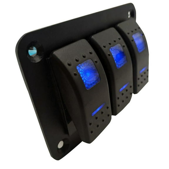 Acaige 3 Gang Toggle Rocker Switch Panel Car Boat Marine Rv Truck Blue Led 12V-24V