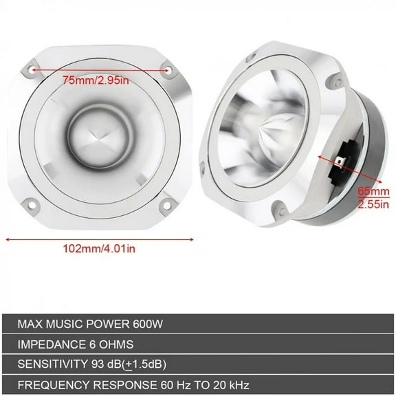 Acaige 4 Inch 600W 6Ohm Universal Car Aluminum Tweeter For Vehicle Auto Cars Stereo Modified