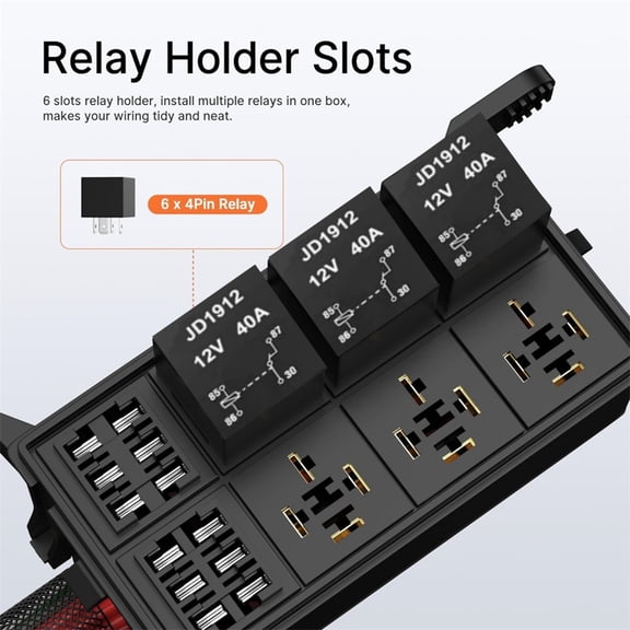 Acaigel 12V 40A 5-Pin Relay Box 6 Way Pre-Wired Relay Fuse Box For Automotive Car Marine Boat