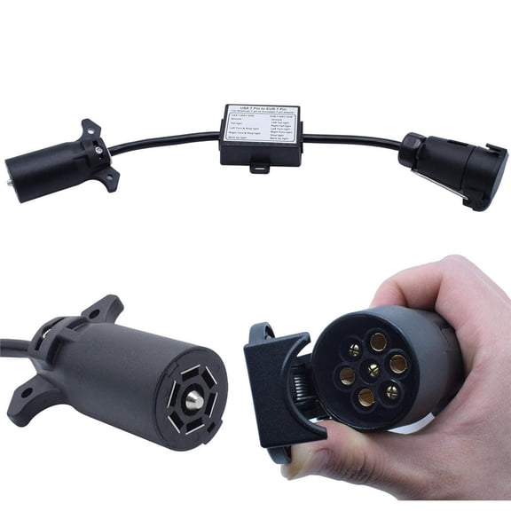 Acaigel US 7-Way Blade Socket to EU 7-Pin Round Plug Trailer Light Converter