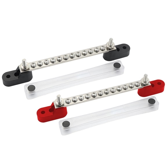Acaigel Universal 2x 12 Terminal 100A Bus Bar Cover Ground Distribution Block Kit Red+Black for Car Truck Boat