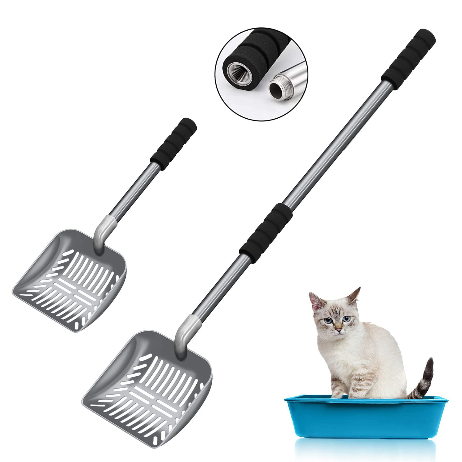 Acalu Cat Litter Scoop,Metal Long Handle Kitty Litter Coop Scooper,Heavy Duty Cats Pooper for