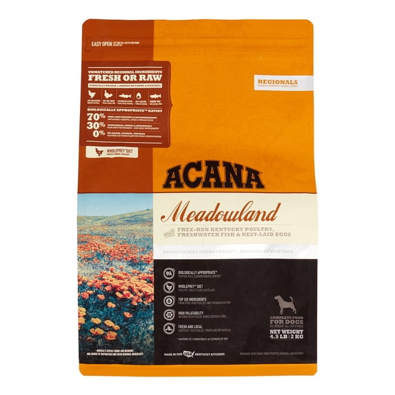Acana Meadowland Grain-Free Free-Run Poultry & Freshwater Fish All Breed Dry Dog Food, 4.5 lb