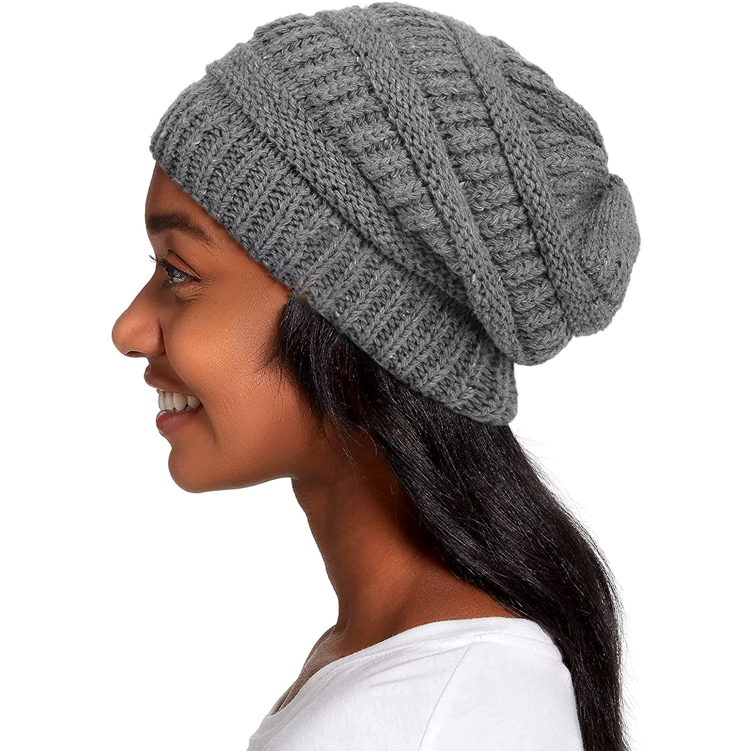 Acantha Knit Beanie Hat for Women Oversize Chunky Winter Slouchy Beanie Hats Ski Cap D.Gray