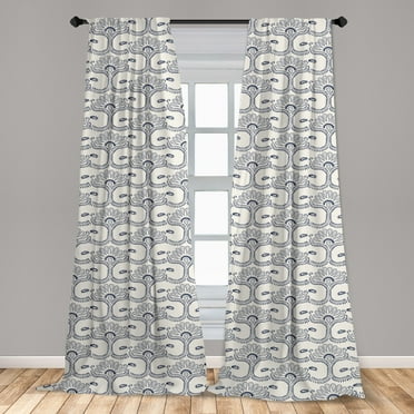 Ambesonne Acanthus Curtains, Antique Dotwork Motif Art, Pair of 28"x63", Violet Blue Eggshell
