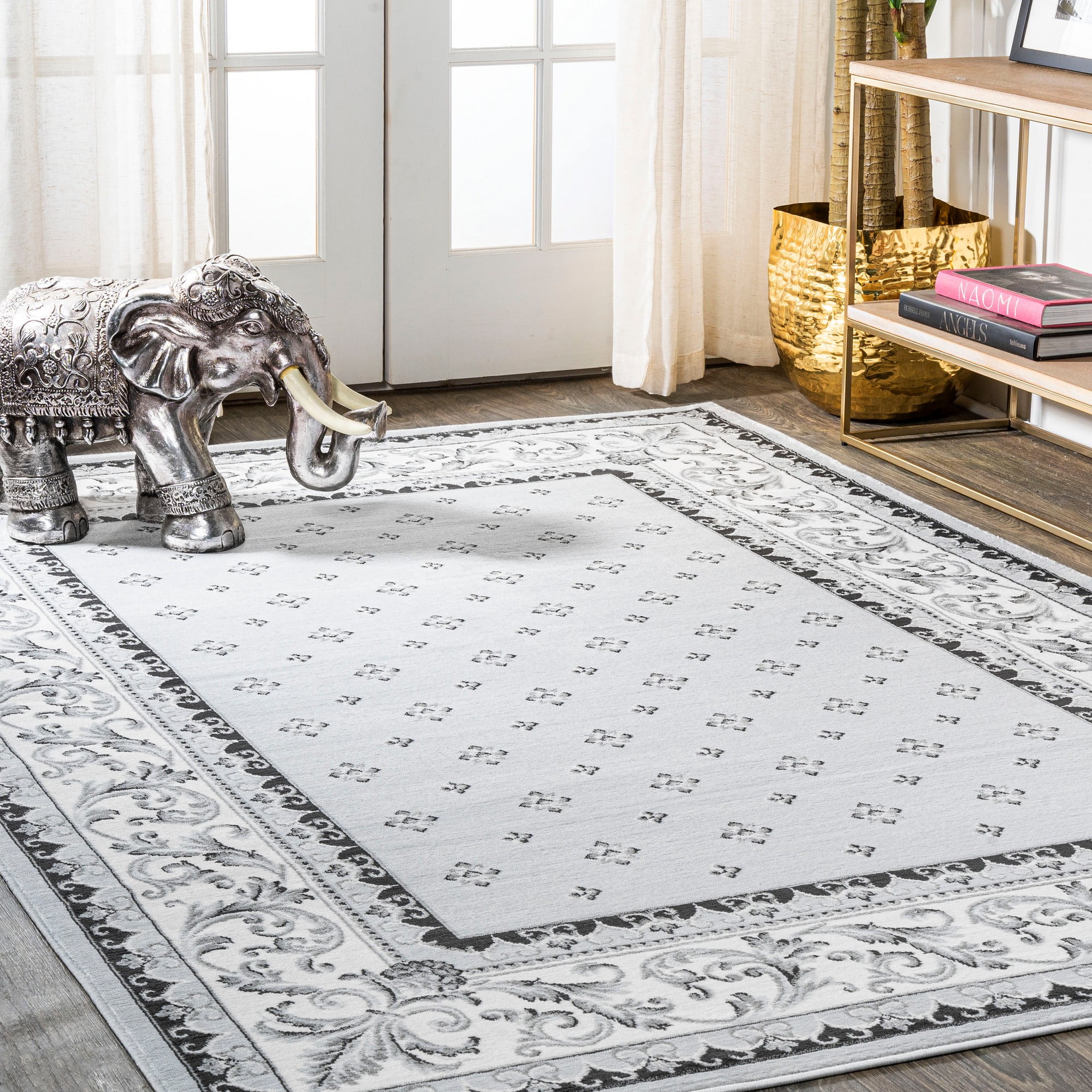 Light Gray and Cream Synthetic 8' x 10' Reversible Area Rug