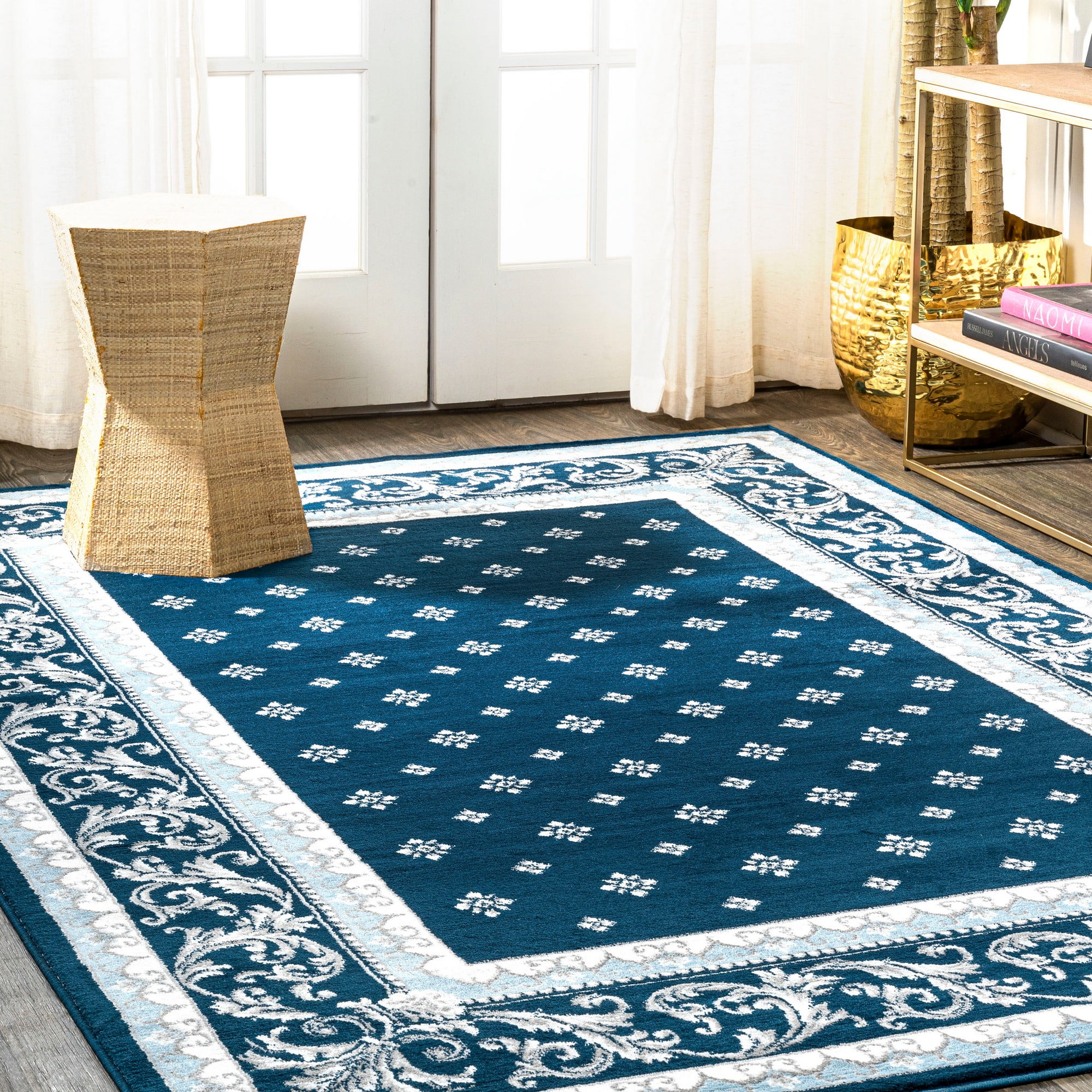 Navy and Blue Synthetic 8' x 10' Reversible Area Rug