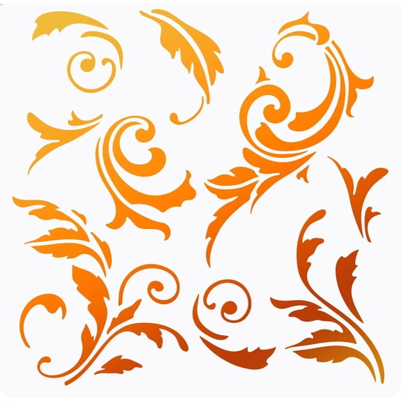 Acanthus Leaf Scroll Stencil 11.8x11.8 inch Floral Stencils Template Plastic Fancy Flourish Painting Stencil Large Reusable Flowers Leaves Stencils for Painting Art and Craft colorful DIY