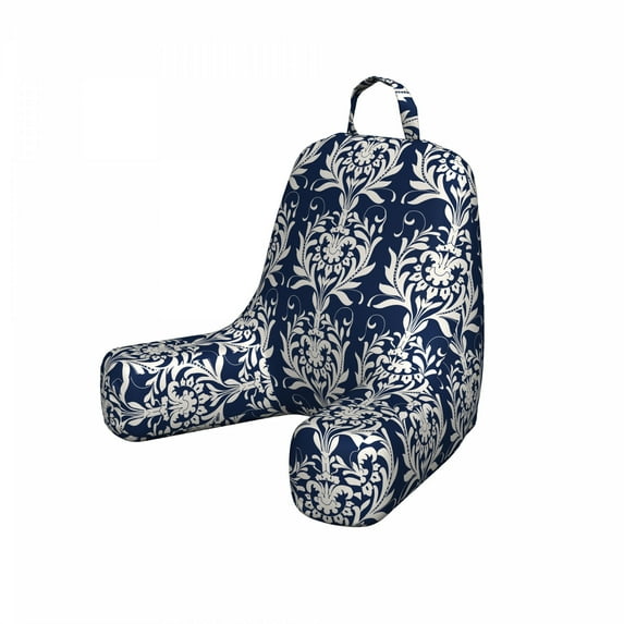 Acanthus Reading Pillow Cover, Continuous Classic Botanical Motif Pattern with Curls and Swirls, Unstuffed Printed Bed Rest Case from Soft Fabric, Small, Night Blue and Eggshell, by Ambesonne