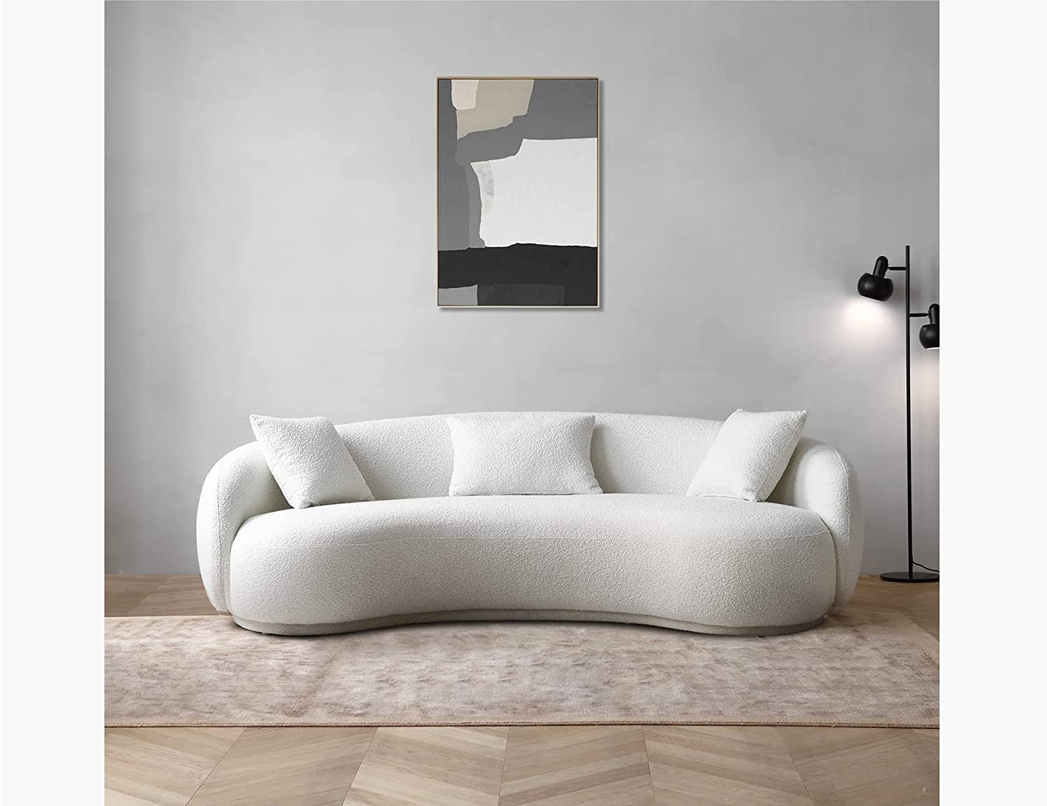 Acanva Mid Century Modern Curved Living Room Sofa 4Seat Boucle Fabric