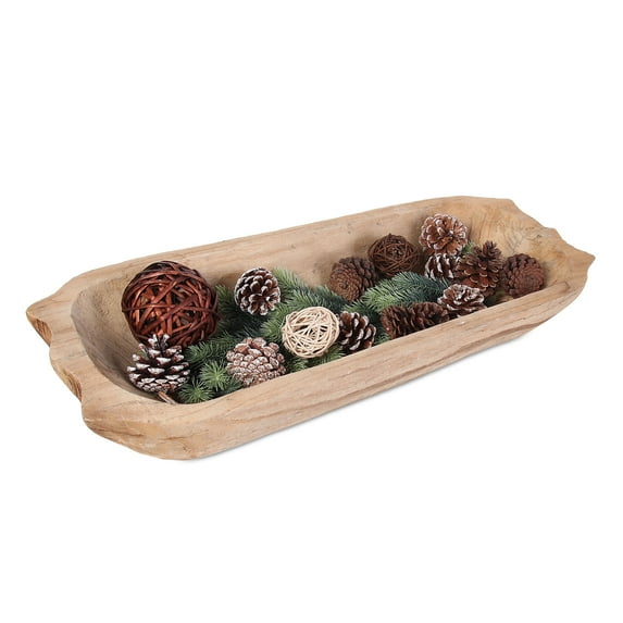 Acaoa Decorative Wood Bowl for Home Decor Table Centerpieces Wooden Dough Bowl Halloween Christmas Decor