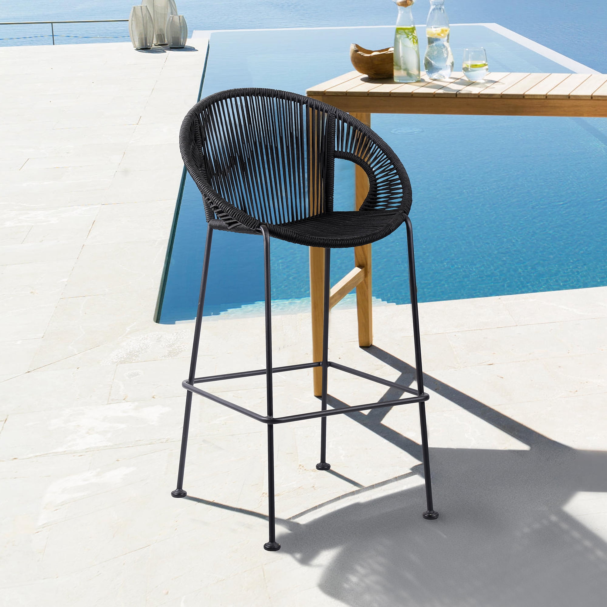 Acapulco 26" Indoor Outdoor Steel Bar Stool with Black Rope - Set of 2