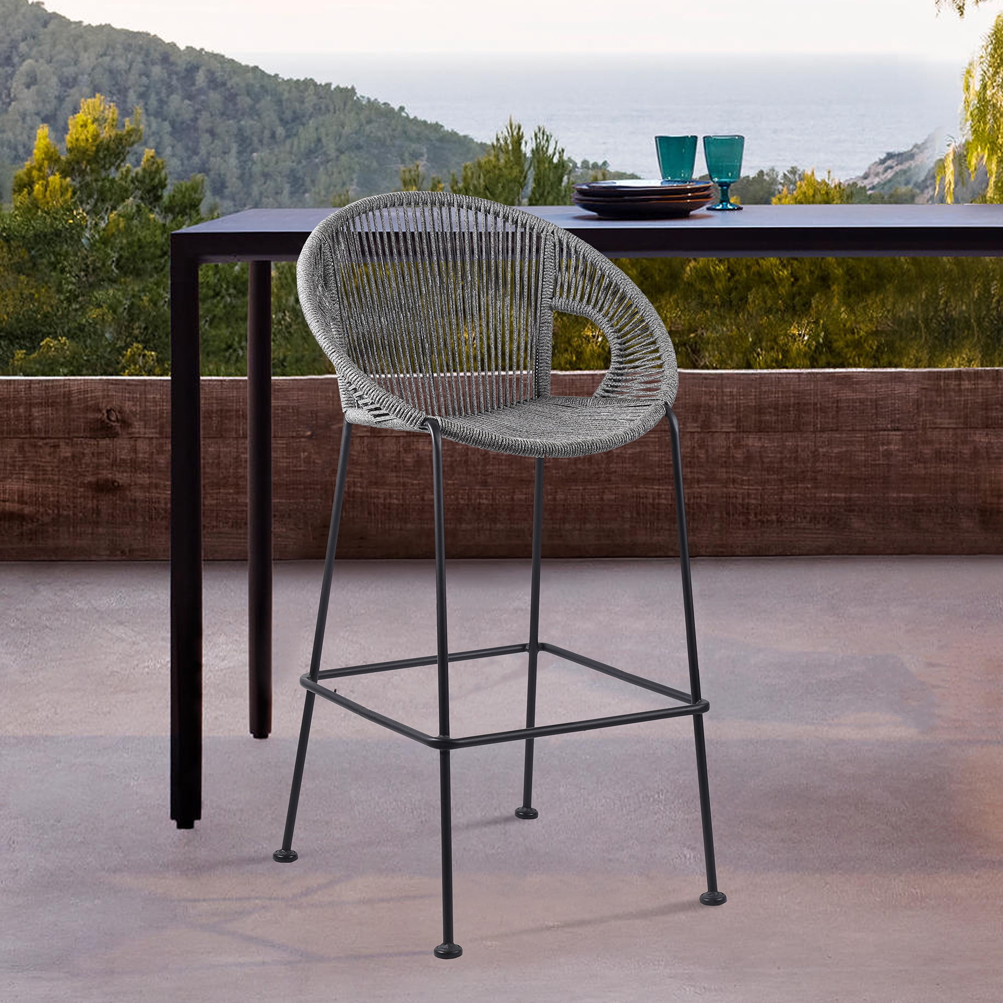 Acapulco 26" Indoor Outdoor Steel Bar Stool with Gray Rope - Set of 3