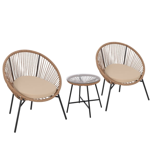 Acapulco Chair Set 3 Piece - Outdoor Patio Furniture Bistro Set with 2 Handwoven Wicker Chairs & 1 Tempered Glass Table
