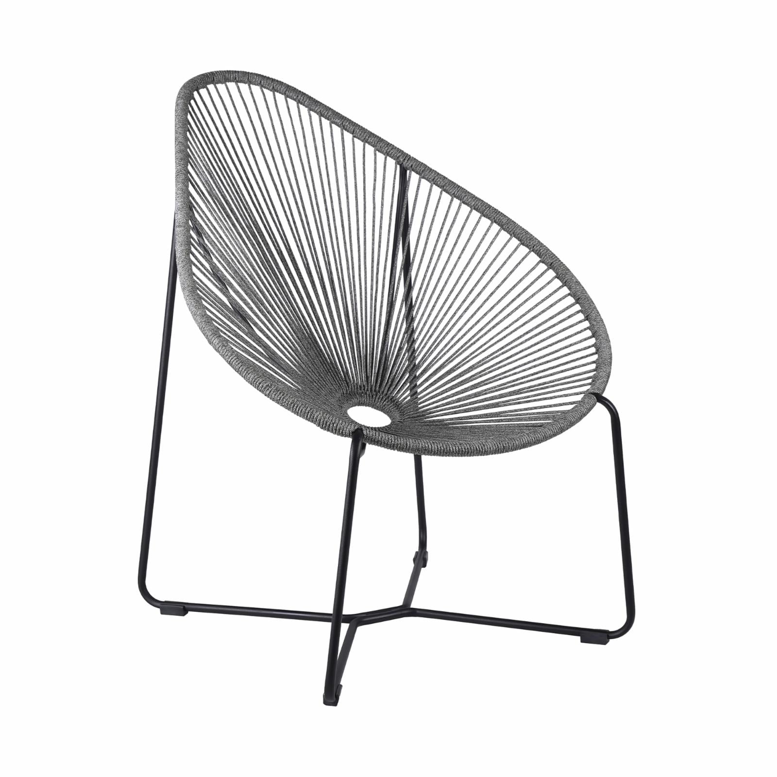 Gray Steel Papasan Lounge Chair with Woven Rope Design