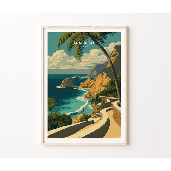 Acapulco Mexico Pacific Coast Bay Resort City Wall Art, Unframed Paper Poster 8x10in