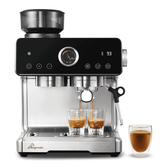 Acaspresso Espresso Machine with Grinder: Auto Distribute & Tamp (ADT), 15-Bar Italian Pump, PID Temp Control, Cold Brew & Steam Wand Stainless Steel