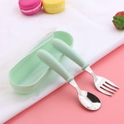 Accaprate 2pcs Stainless Steel Baby Tableware Set Portable Baby Spoon And Fork Set With Storage Box Cute Baby Cutlery Set Self Feeding Learning Dishwasher Baby Equipment For Chil
