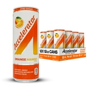 Accelerator Active Energy Drink Sugar Free Zero Carbs, Orange Mango 12oz can(12 pack) Enhanced Focus & Sustained Energy from 100% Natural Caffeine (200mg), Ashwagandha, Coq10 & Green Tea Extract