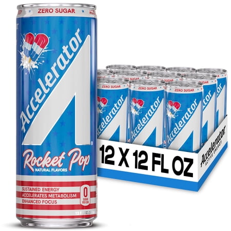 Accelerator Energy Drink, Rocket Pop 12 fl oz can (12 pack), Zero Sugar, Sustained Energy from 100% Natural Caffeine (200mg from Green Coffee Bean & Green Tea extract)