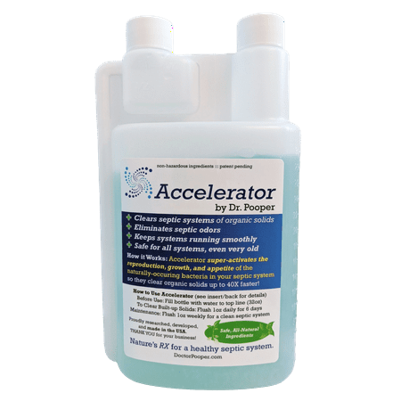 Accelerator by Dr. Pooper®? Liquid Septic Treatment, 32 oz - Eliminates Solids, Odors, Bacteria, Sludge, Clogs - Cleans Tanks & Pipes
