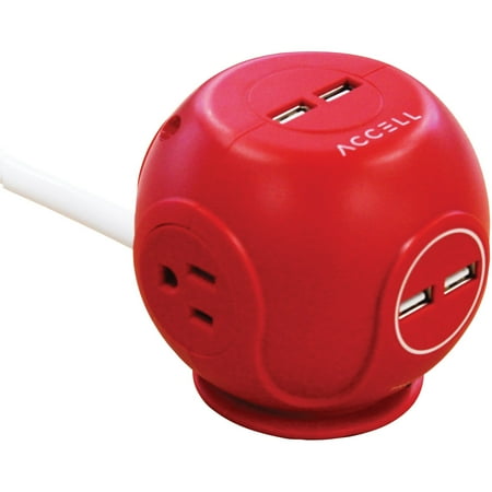 Accell - Power Cutie Compact Surge Protector with 4 USB ports, 3 outlets and 6 foot cord - Red