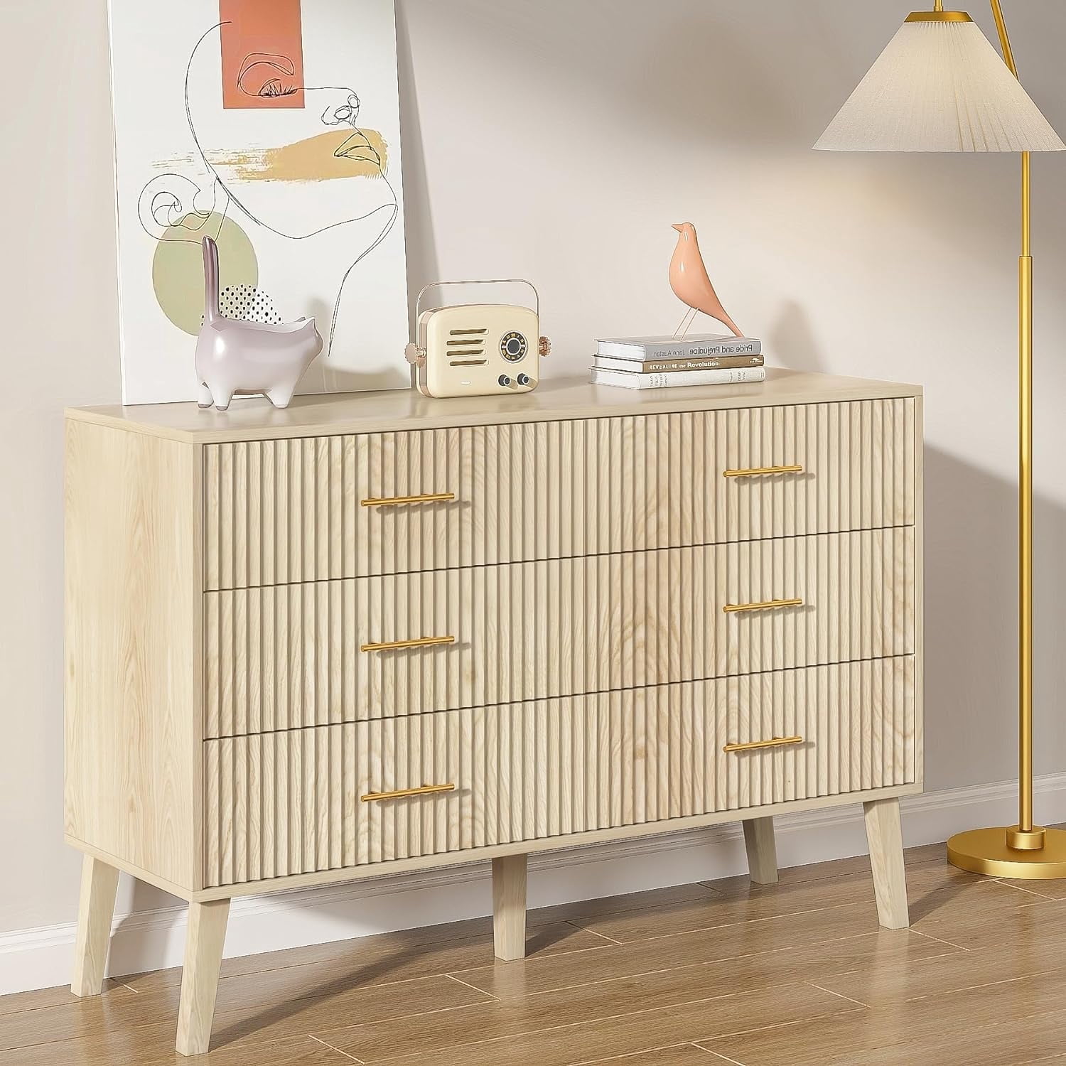 Black Dresser 6 Drawer Dresser Modern Wooden Closet Dresser for Bedroom Living Room Hallway Entryway Cloakroom Dressing Room