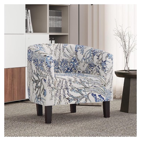 Accent Arm Chair, Modern Comfy Upholstered Tufted Club Chair with Sturdy Legs and Linen Fabric for Bedroom Living Room - Blue Coral