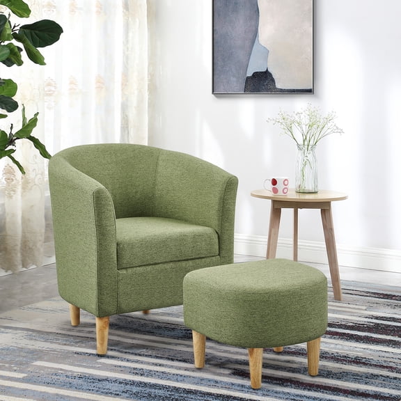 Lohoms Modern Curved Back Accent Chair with Ottoman, Green