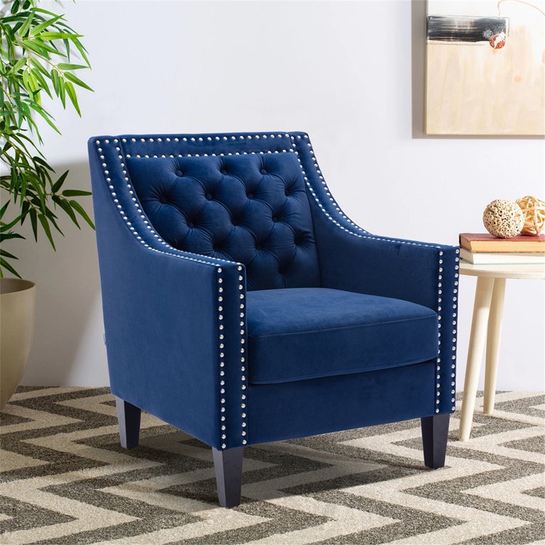  SLEERWAY Accent Chair with Small Pillow, Mid Century Armchair  with Decorative Nailheads and Solid Wooden Legs, Modern Chairs for Living  Room and Bedroom, Navy Blue : Home & Kitchen