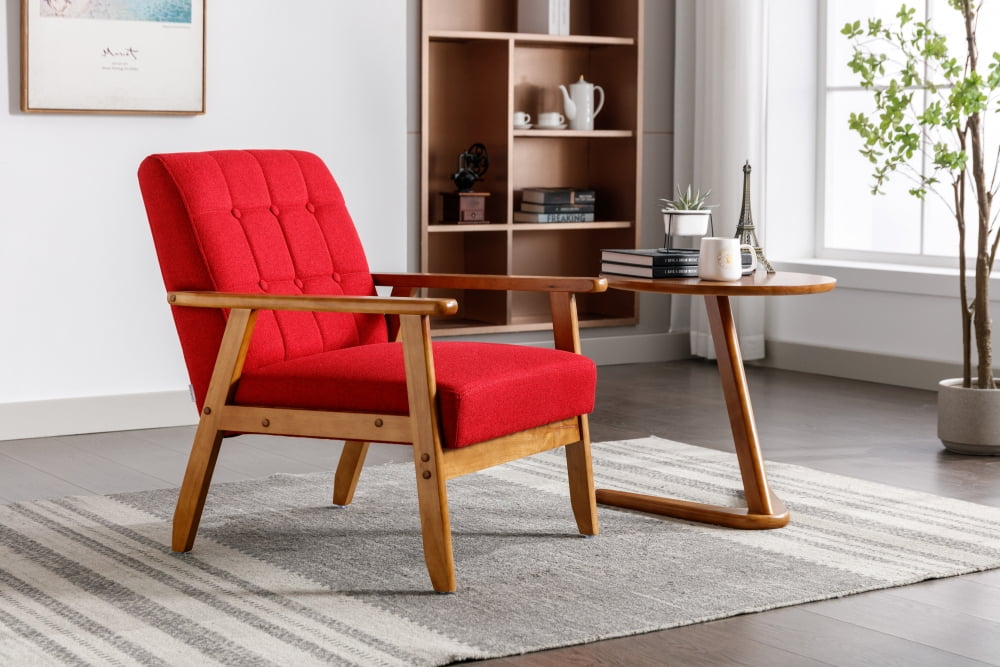 Accent Armchair Mid Century Leisure Chair with Solid Wood Armrest and Feet Modern Accent Chair with Padded Cushion Soft Single Sofa Chair Lounge Chair for Living Room Bedroom Apartment Red Walmart