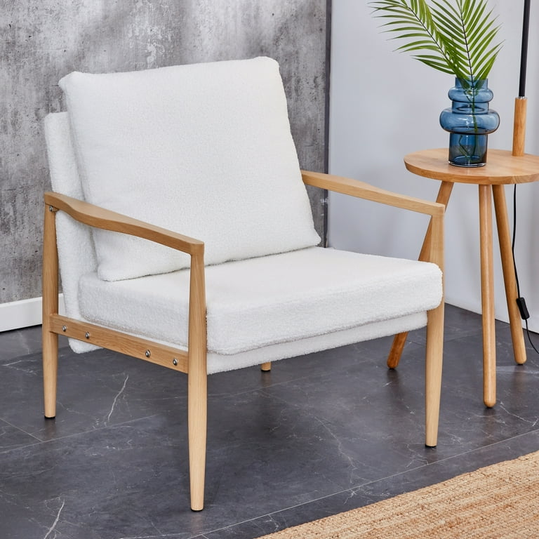 Accent Armchair Mid Century Teddy Velvet Upholstered Lounge Chair with Padded Seat Elegant Single Sofa Chair with Metal Frame and Backrest Leisure