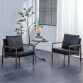 thumbnail image 1 of Accent Armchair Set of 2, Mid-Century PU Leather Upholstered Lounge Chair with Padded Seat, Single Sofa Chair with Metal Frame and Backrest, Leisure Side Chair for Living Room Bedroom,Black+Walnut Leg, 1 of 8