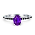 thumbnail image 1 of Accent Art Deco Wedding Ring Black Simulated Amethyst CZ 925 Sterling Silver Size 6, 1 of 5