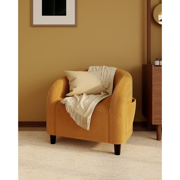 Accent Barrel Chair Boucle Club Chair Furry Sherpa Armchair Suitable for Living Room Bedroom Reception Room Office(Yellow)