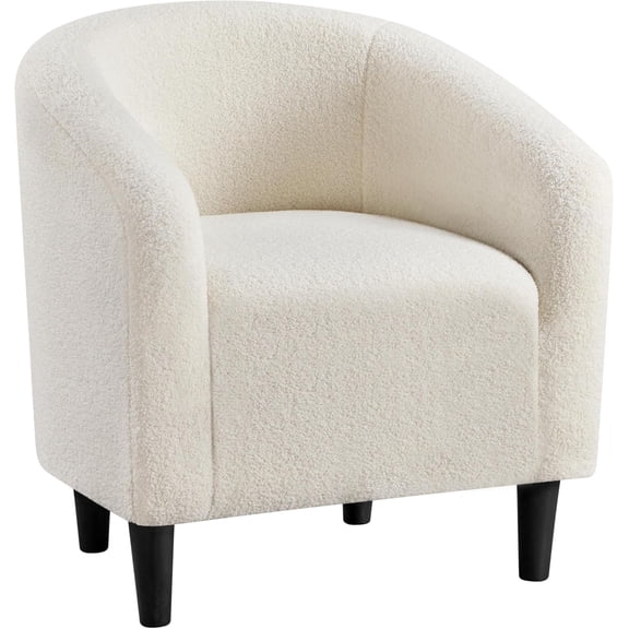 Accent Barrel Chair, Boucle Fabric Club Chair, Furry Sherpa Elegant Armchair with Cozy Soft Padded, Suitable for Living Room Bedroom Reception Room Office, Ivory