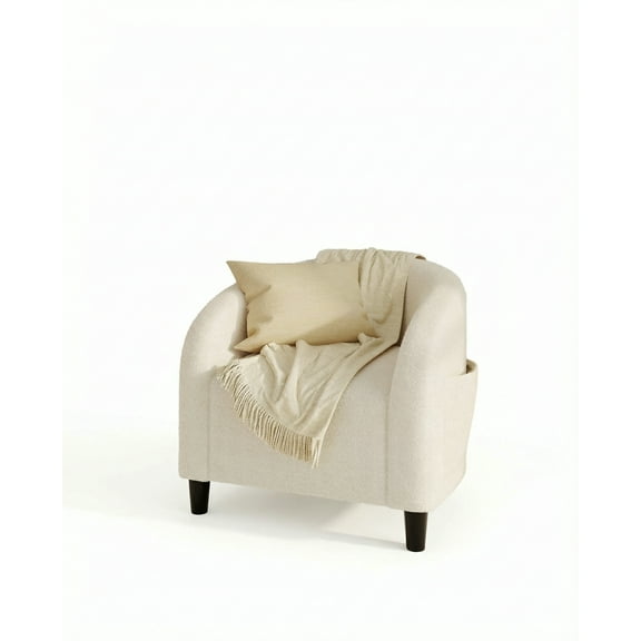 Accent Barrel Chair, Boucle Fabric Club Chair, Furry Sherpa Elegant Armchair with Cozy Soft Padded, Suitable for Living Room Bedroom Reception Room Office