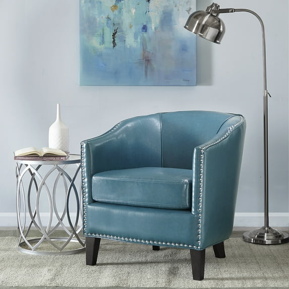 Accent Barrel Chair, Faux Leather Club Chair, Modern Upholstered Side Chair, Single Sofa Chair with Arm for Living Room Bedroom and Study, Blue