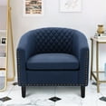 thumbnail image 1 of Accent Barrel Chair, Mid Century Linen Upholstered Accent Armchair Club Chair with Nailheads and Solid Wood Legs, Wingback Side Chair Reading Chair with Padded Cushion, Comfy Single Sofa Chair, Navy, 1 of 7