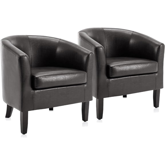 Accent Barrel Chair Set of 2, Linen Round Chair Club Tub Sofa Corner Chair with Flared Legs and Cozy Soft Padding for Living Room Bedroom Waiting Room - Brown