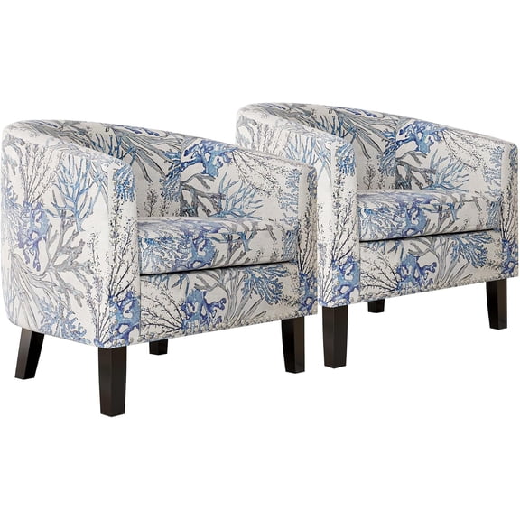 Accent Barrel Chair, Set of 2 Modern Faux Leather Tub Club Chair Upholstered Armchair with Gold Nail Head Trim and Black Legs for Living Room Bedroom Apartment Lounge - Blue Coral