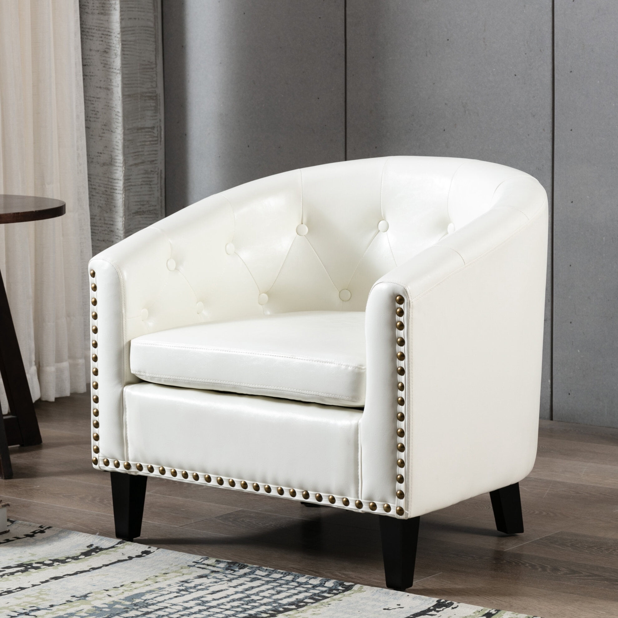 Accent Barrel Chair,Upholstered Tub Chair with Soft Seat and Wood Legs