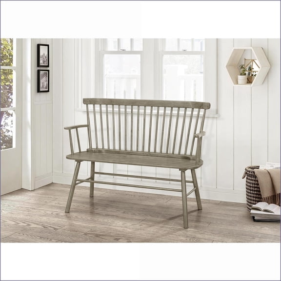 Accent Bench, Farmhouse Vintage Solid Wood Spindle Back Slate Gray for Living/Dining/Entry | Gray | Wood