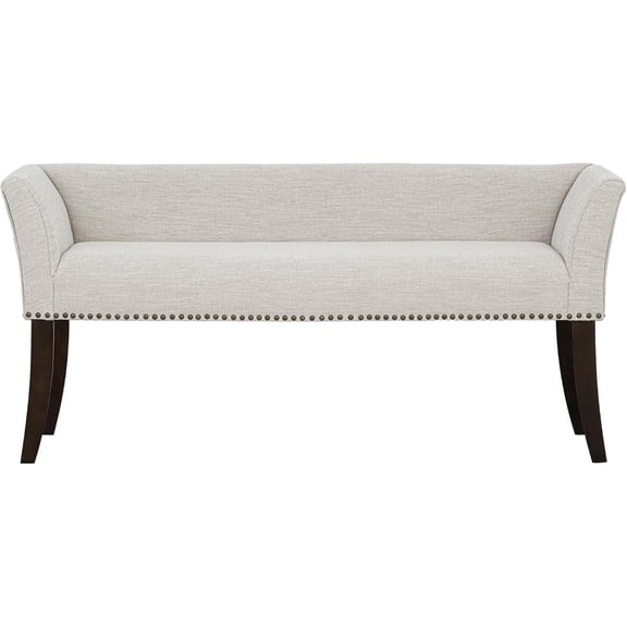 Accent Bench for Living Room, Upholstered with Nailhead Trim, & Padded Seat Entryway Bench Small, End of Bed Bench with Back, 49.5" W x 19.25" D x 23" H, White Cream