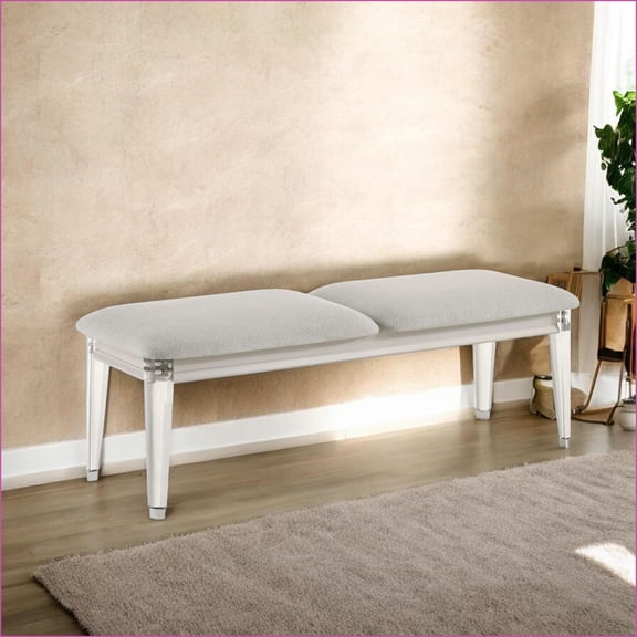 Accent Bench, Modern Light Gray Boucle with Rubber Wood Frame & Off-White Acrylic Legs  Entryway Living Room Bedroom | Light Gray | Upholstery