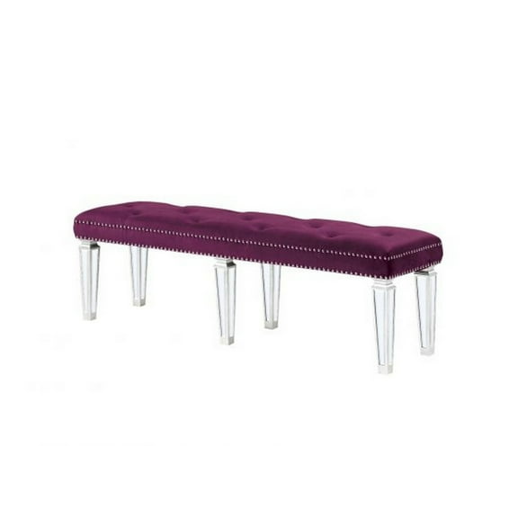 Accent Bench with Tufted Velvet Seat and Mirrored Legs Purple - Saltoro Sherpi