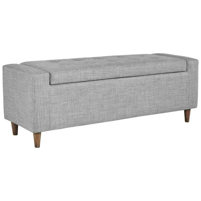 Accent Bench with Wooden Tapered Legs, Light Gray- Saltoro Sherpi