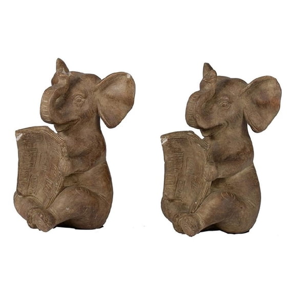 Accent Bookends Set of 2- Reading Elephants- Antique Brown- 9 Inch