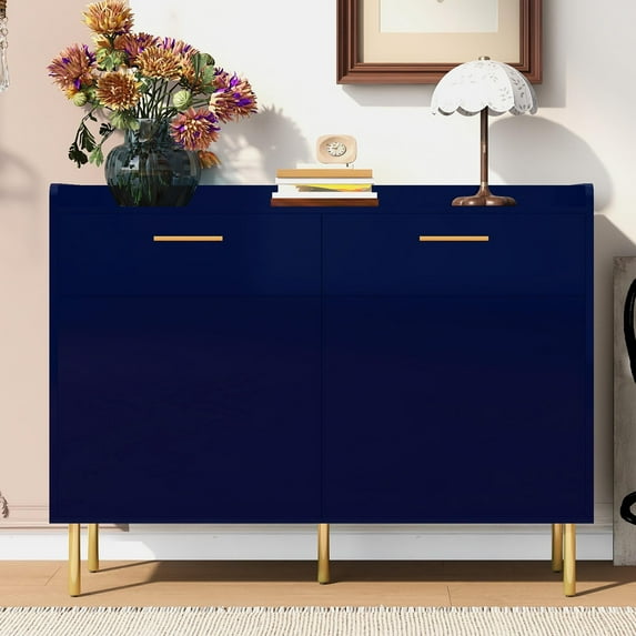 Accent Cabinet with 2 Drawers and 2 Doors, Atumon Storage Cabinet Furniture, Accent Cabinet with Metal Legs, Wood Storage Cabinet for Living Room Entryway Corridor, 47.2"L x 15.7"W x 36.2"H, Blue